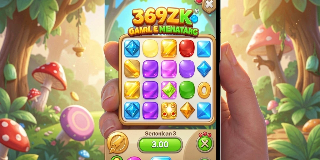 Screenshot gameplay 369ZK menampilkan momen mencocokkan batu permata.