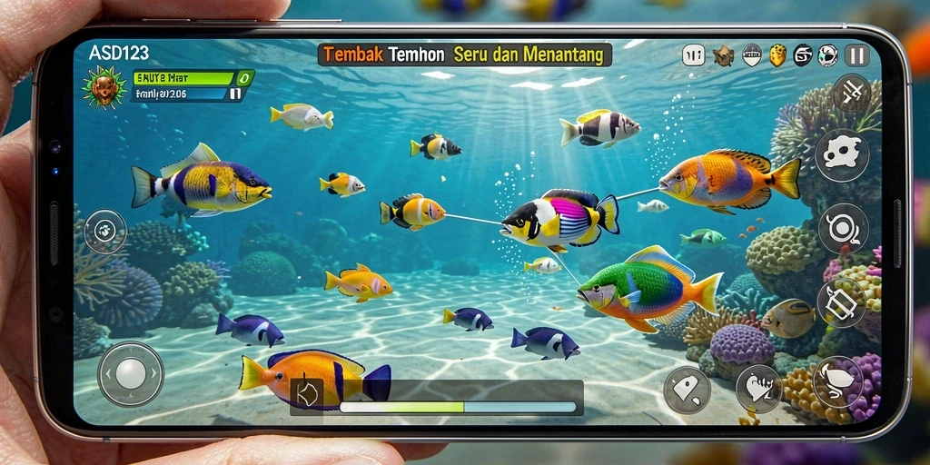 Screenshot utama dari gameplay seru Tembak Ikan ASD123.