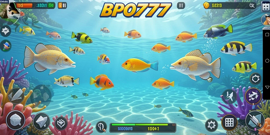Screenshot BPO777 menampilkan aksi menarik dalam permainan Tembak Ikan.