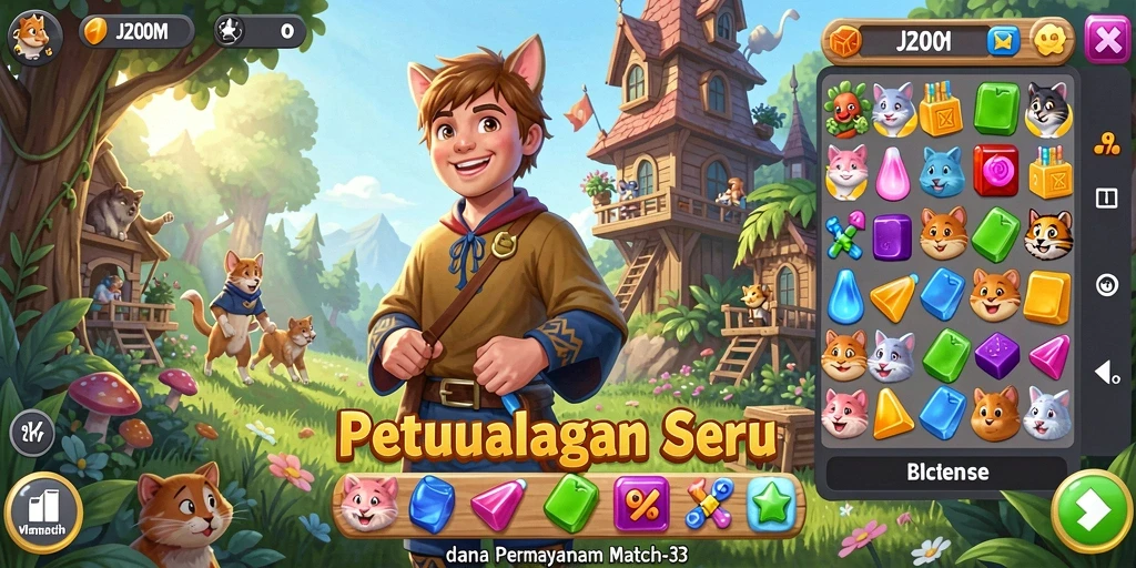 Tampilan gameplay seru di J200M dengan kombinasi elemen Match-3.