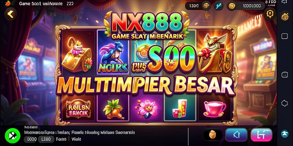 Screenshot gameplay NX888 menunjukkan mesin slot yang penuh warna dan menarik.