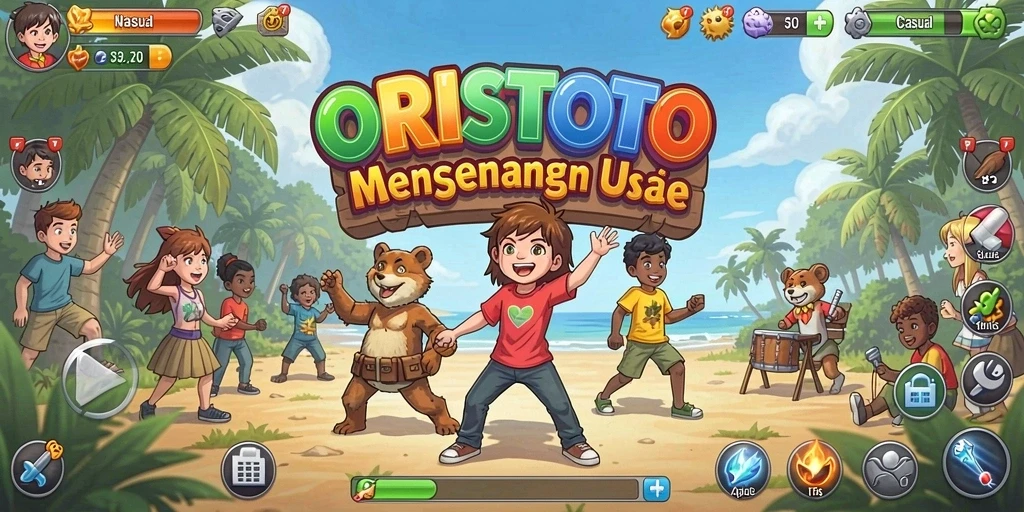 Tampilan gameplay ORISTOTO yang penuh warna dan menarik.