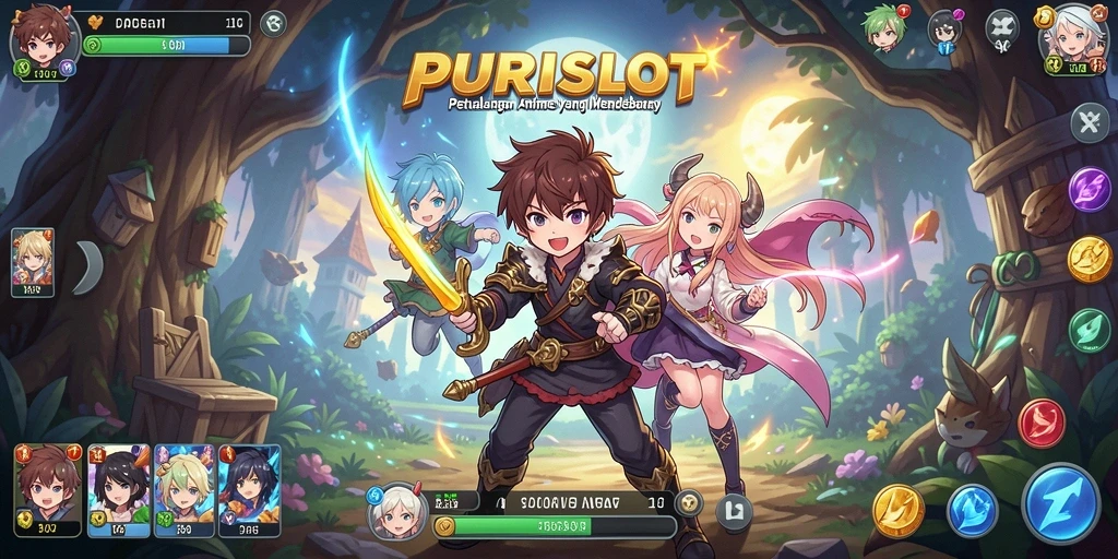 Screenshot gameplay PURISLOT yang menampilkan petualangan mendebarkan dalam dunia anime.