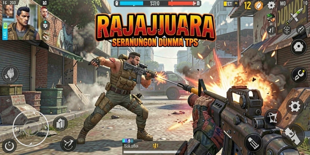 Screenshot RAJAJUARA menampilkan aksi pertarungan TPS yang intens dan mendebarkan.