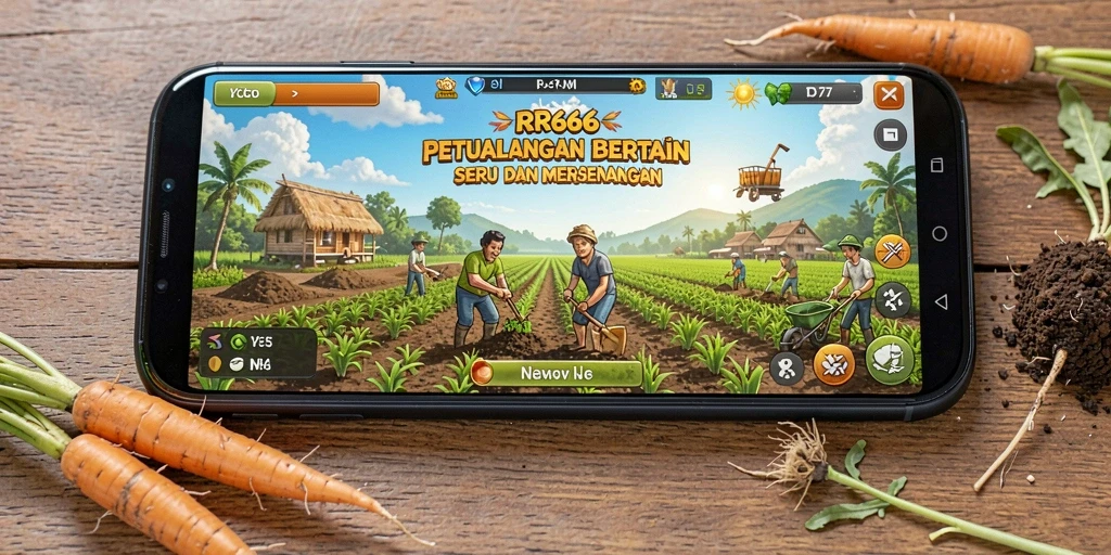 Screenshot gameplay RR666 menunjukkan aktivitas bertani yang seru dan interaktif.