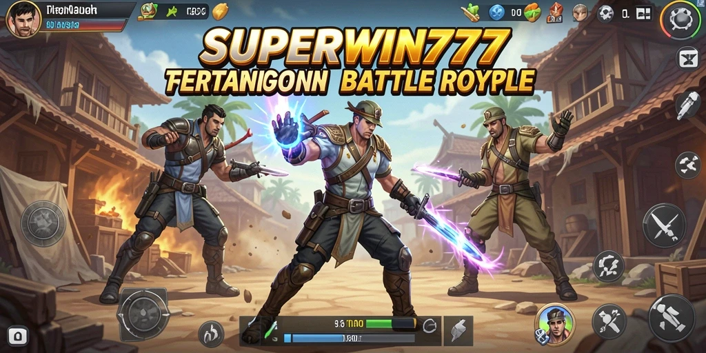 Tangkapan layar utama SUPERWIN777 menampilkan aksi pertarungan Battle Royale yang intens.