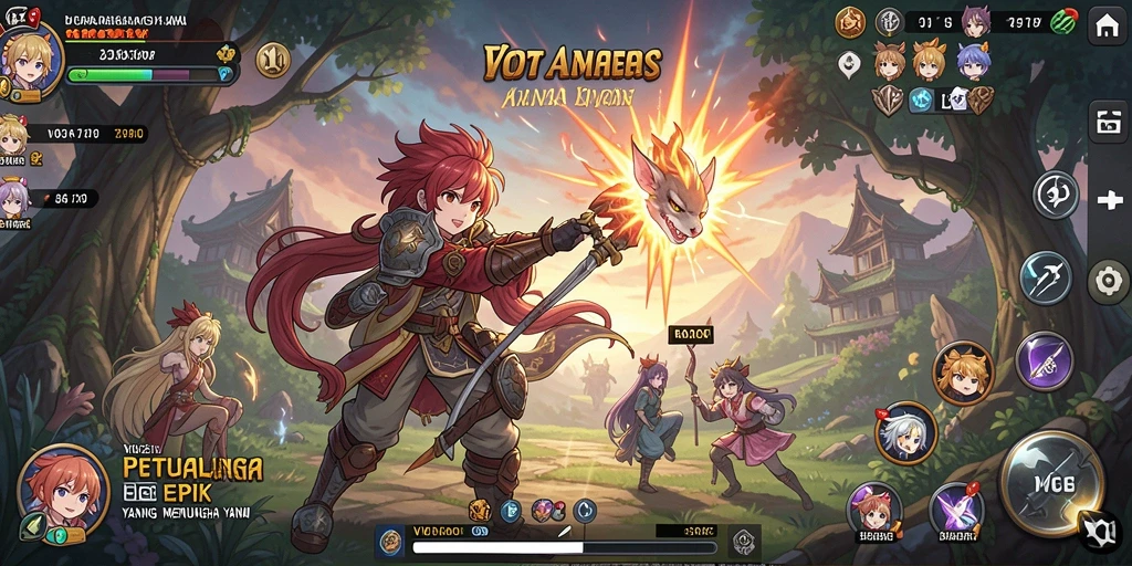 Tampilan gameplay yang menarik dari VV62 dengan karakter anime ikonik.