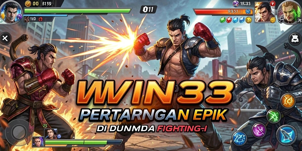 Tangkapan layar gameplay WIN33 menunjukkan aksi pertarungan yang seru.